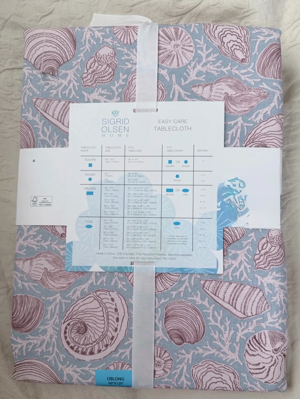 Sigrid Olsen Seashell Print Tablecloth in Blue and Pink